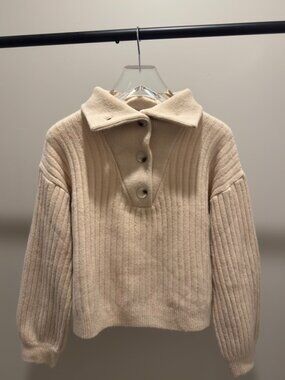 Crescent Cream Ribbed Half Button Collared Sweater Size M
